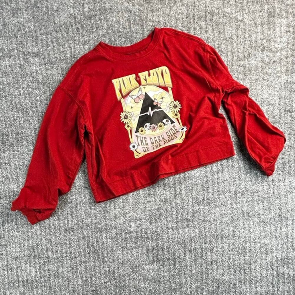 Pink Floyd Girls Large 10-12 Red Dark Side of the Moon Cropped Sweatshirt